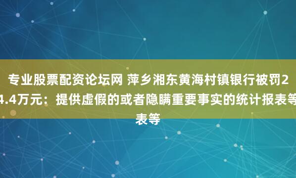 专业股票配资论坛网 萍乡湘东黄海村镇银行被罚24.4万元：提供虚假的或者隐瞒重要事实的统计报表等