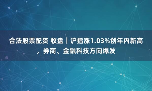 合法股票配资 收盘｜沪指涨1.03%创年内新高，券商、金融科技方向爆发